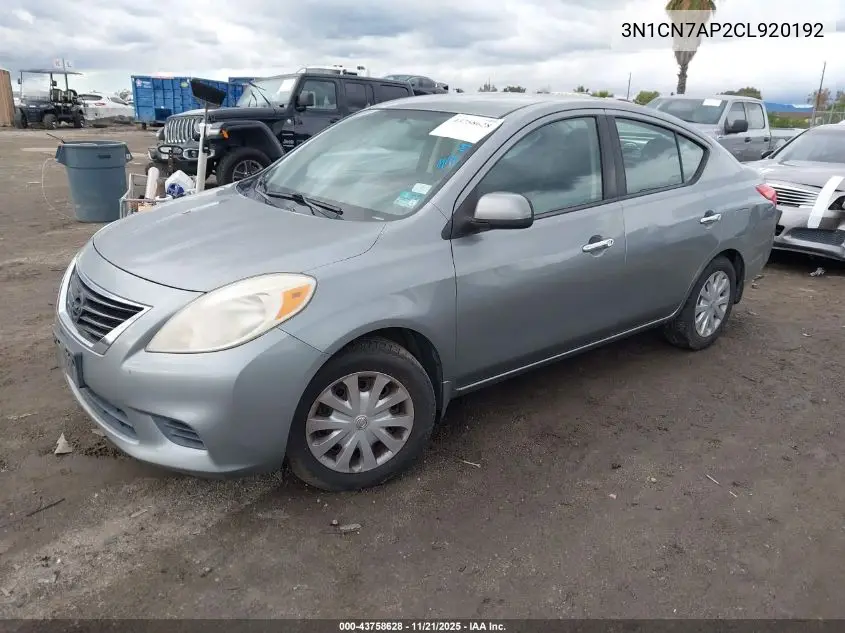 3N1CN7AP2CL920192 2012 Nissan Versa 1.6 Sv