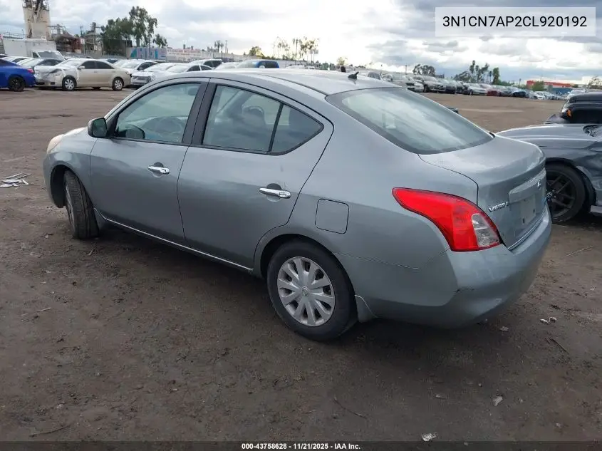 3N1CN7AP2CL920192 2012 Nissan Versa 1.6 Sv