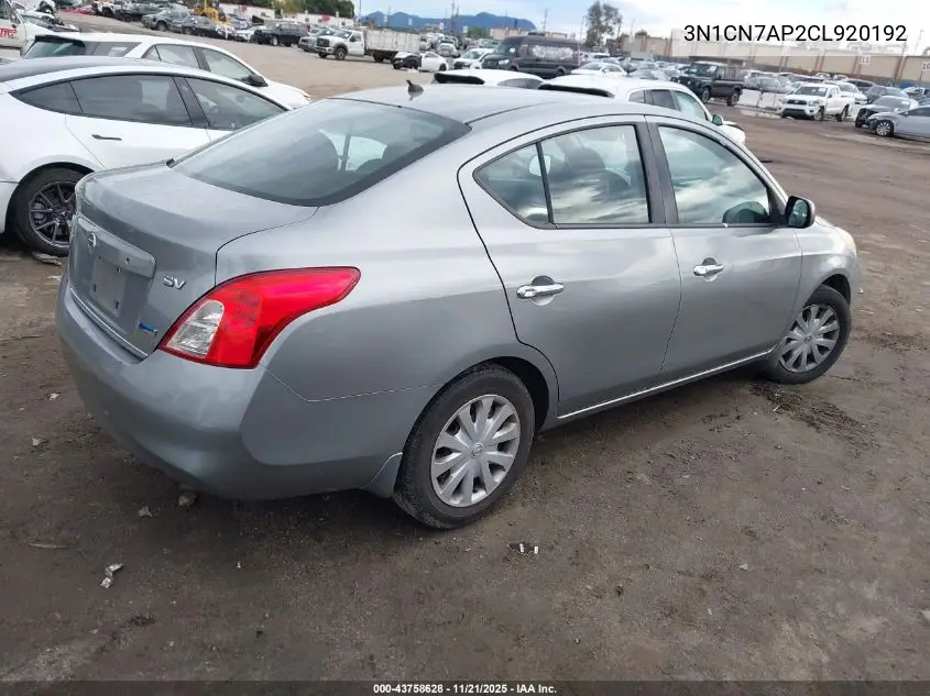 3N1CN7AP2CL920192 2012 Nissan Versa 1.6 Sv