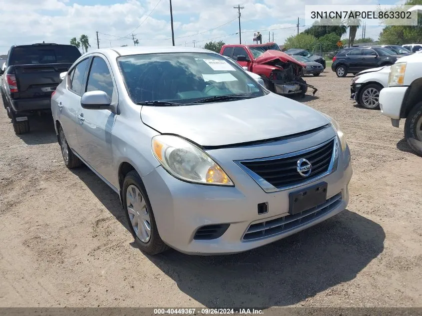 2014 Nissan Versa 1.6 S/1.6 S+/1.6 Sl/1.6 Sv VIN: 3N1CN7AP0EL863302 Lot: 40449367