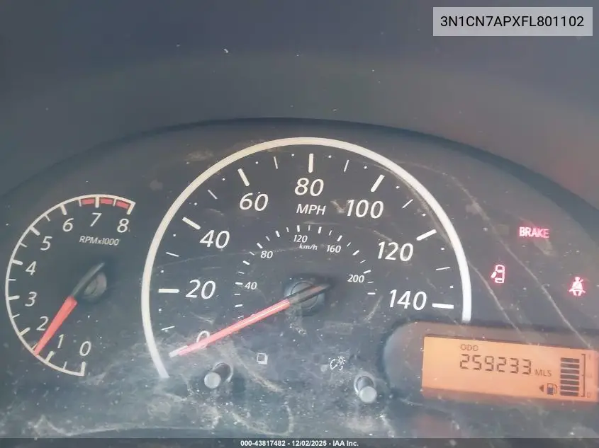 3N1CN7APXFL801102 2015 Nissan Versa 1.6 S