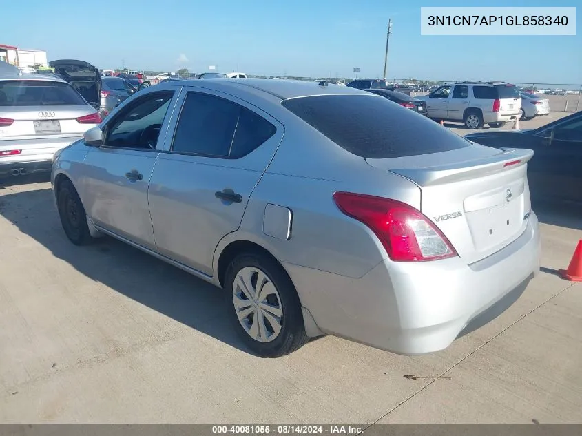 2016 Nissan Versa S Plus VIN: 3N1CN7AP1GL858340 Lot: 40081055