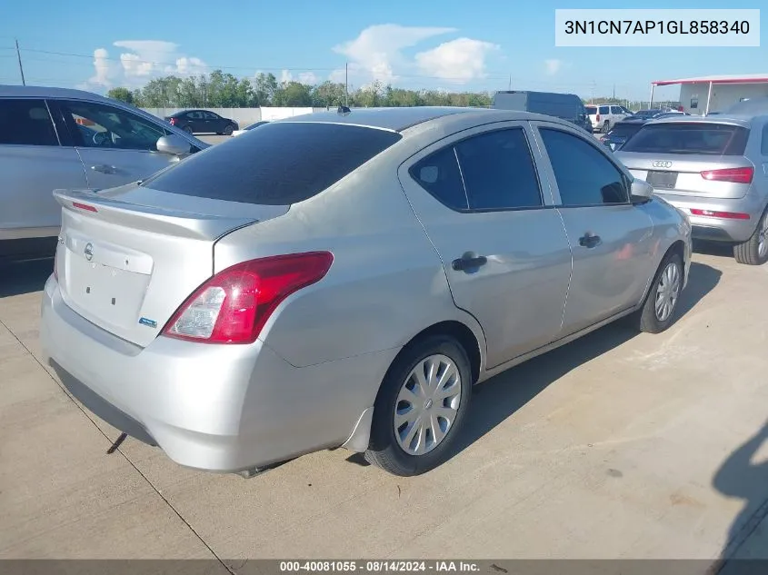 2016 Nissan Versa S Plus VIN: 3N1CN7AP1GL858340 Lot: 40081055