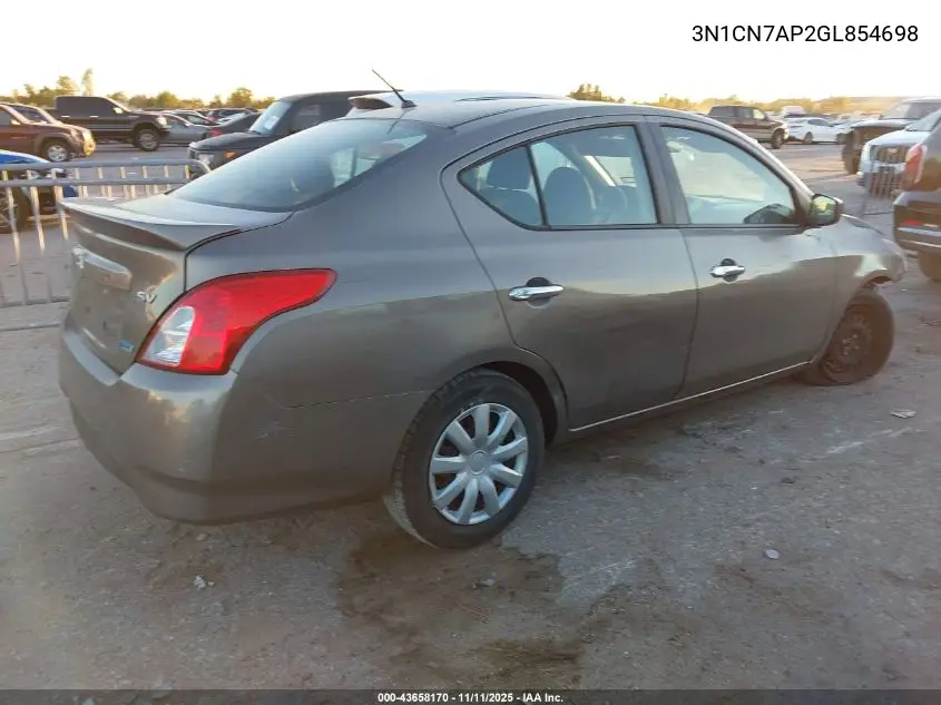 3N1CN7AP2GL854698 2016 Nissan Versa 1.6 S/1.6 S+/1.6 Sl/1.6 Sv