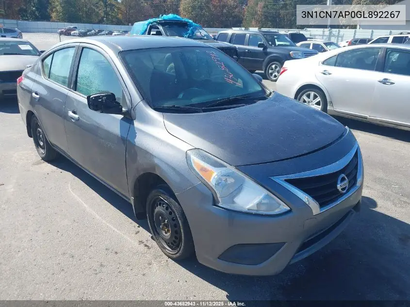 3N1CN7AP0GL892267 2016 Nissan Versa 1.6 Sv