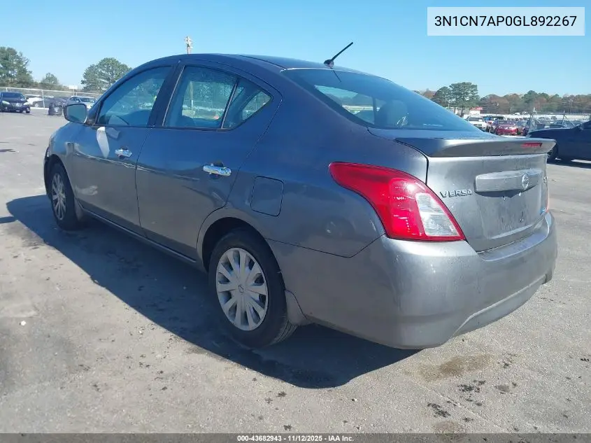 3N1CN7AP0GL892267 2016 Nissan Versa 1.6 Sv