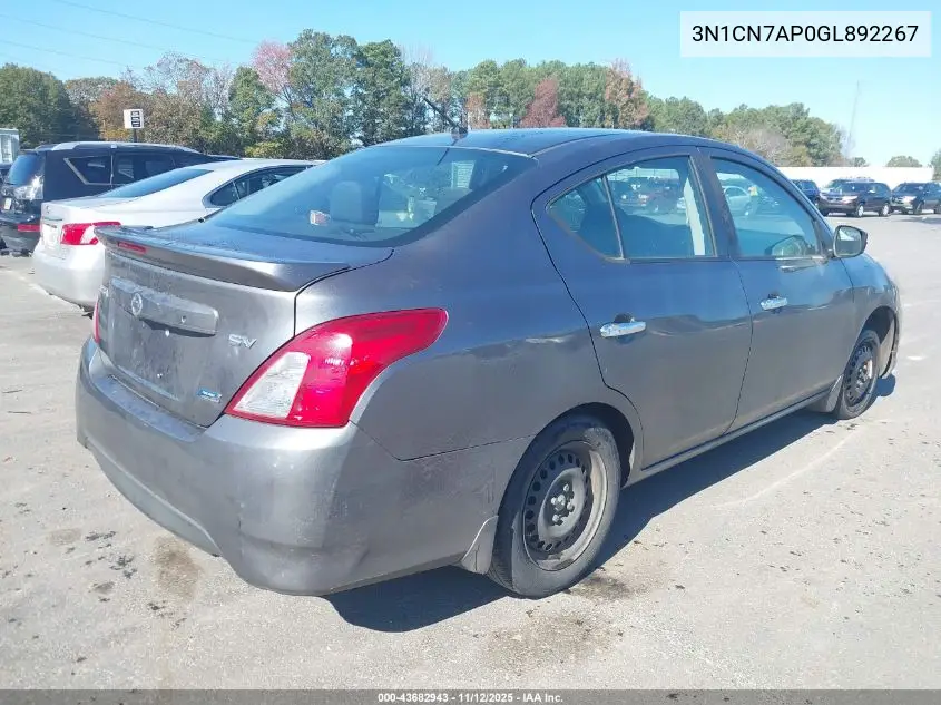 3N1CN7AP0GL892267 2016 Nissan Versa 1.6 Sv