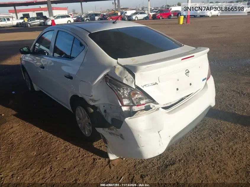 3N1CN7AP3GL866598 2016 Nissan Versa 1.6 S+