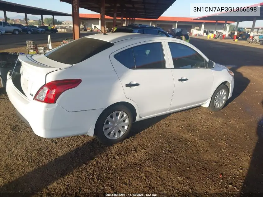 3N1CN7AP3GL866598 2016 Nissan Versa 1.6 S+
