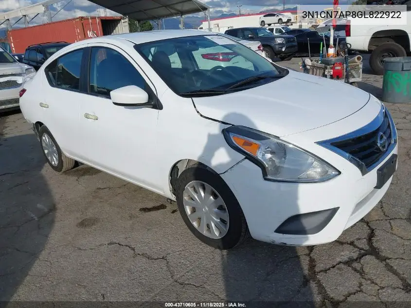 3N1CN7AP8GL822922 2016 Nissan Versa 1.6 S/1.6 S+/1.6 Sl/1.6 Sv