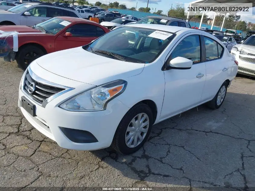 3N1CN7AP8GL822922 2016 Nissan Versa 1.6 S/1.6 S+/1.6 Sl/1.6 Sv