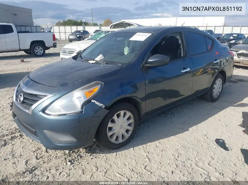 3N1CN7APXGL851192 2016 Nissan Versa 1.6 S/1.6 S+/1.6 Sl/1.6 Sv