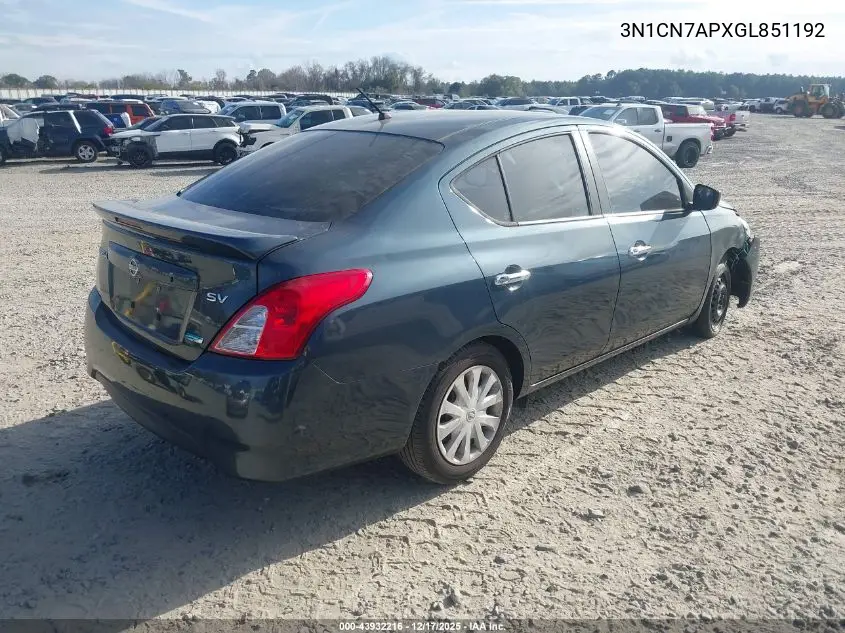 3N1CN7APXGL851192 2016 Nissan Versa 1.6 S/1.6 S+/1.6 Sl/1.6 Sv