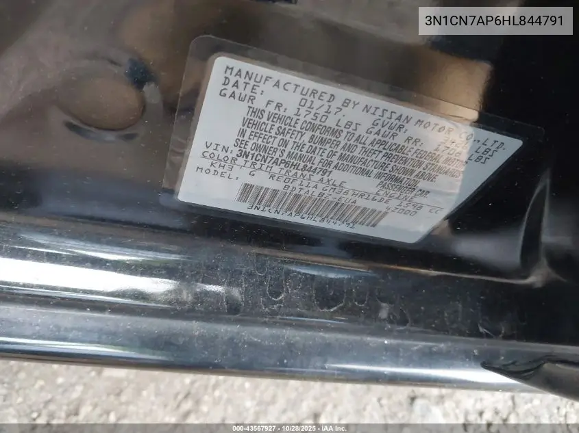 3N1CN7AP6HL844791 2017 Nissan Versa 1.6 Sv