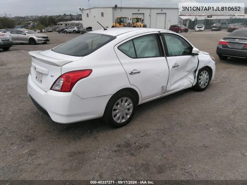 2018 Nissan Versa 1.6 Sv VIN: 3N1CN7AP1JL810652 Lot: 40337271