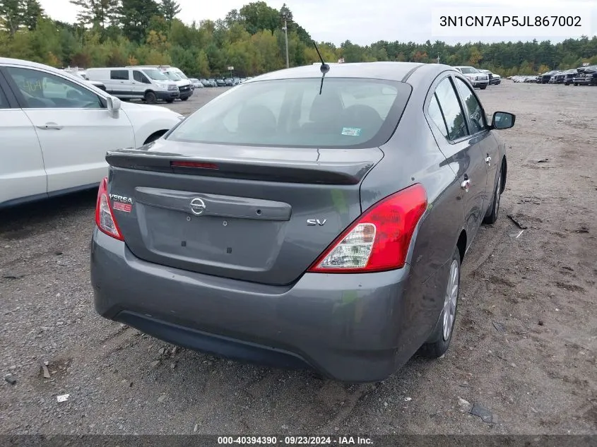 2018 Nissan Versa S/S Plus/Sv/Sl VIN: 3N1CN7AP5JL867002 Lot: 40394390