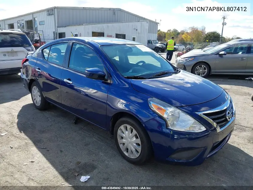 3N1CN7AP8KL807412 2019 Nissan Versa 1.6 Sv