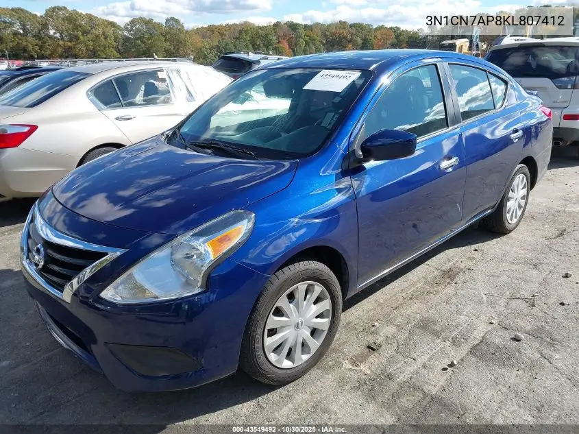 3N1CN7AP8KL807412 2019 Nissan Versa 1.6 Sv