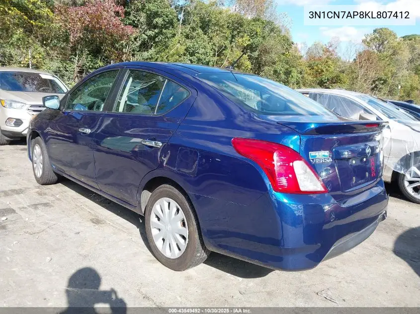 3N1CN7AP8KL807412 2019 Nissan Versa 1.6 Sv