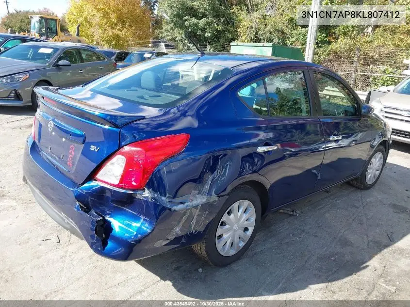 3N1CN7AP8KL807412 2019 Nissan Versa 1.6 Sv