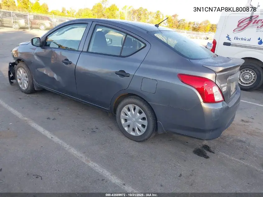 3N1CN7AP8KL800878 2019 Nissan Versa 1.6 S+