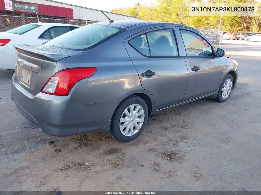 3N1CN7AP8KL800878 2019 Nissan Versa 1.6 S+