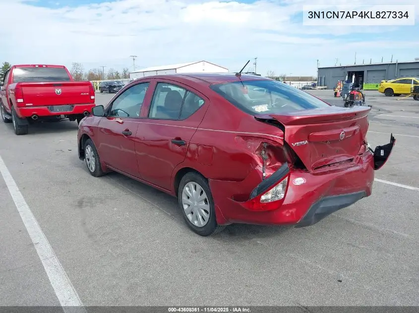 3N1CN7AP4KL827334 2019 Nissan Versa 1.6 S+