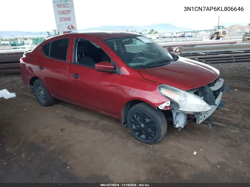 3N1CN7AP6KL806646 2019 Nissan Versa 1.6 S+