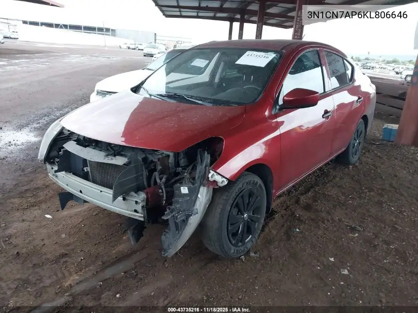 3N1CN7AP6KL806646 2019 Nissan Versa 1.6 S+