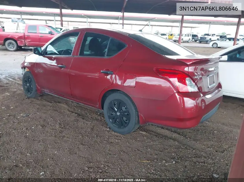 3N1CN7AP6KL806646 2019 Nissan Versa 1.6 S+