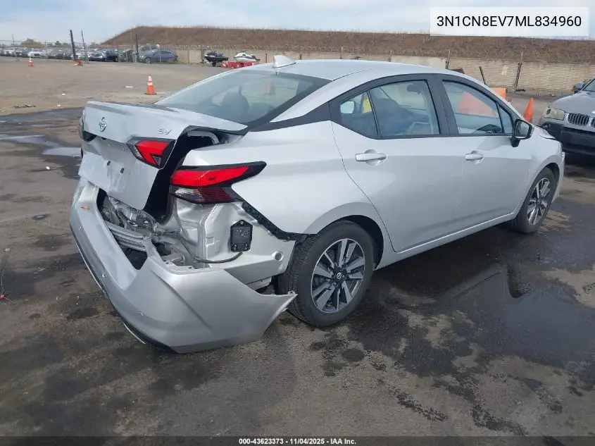 3N1CN8EV7ML834960 2021 Nissan Versa Sv Xtronic Cvt