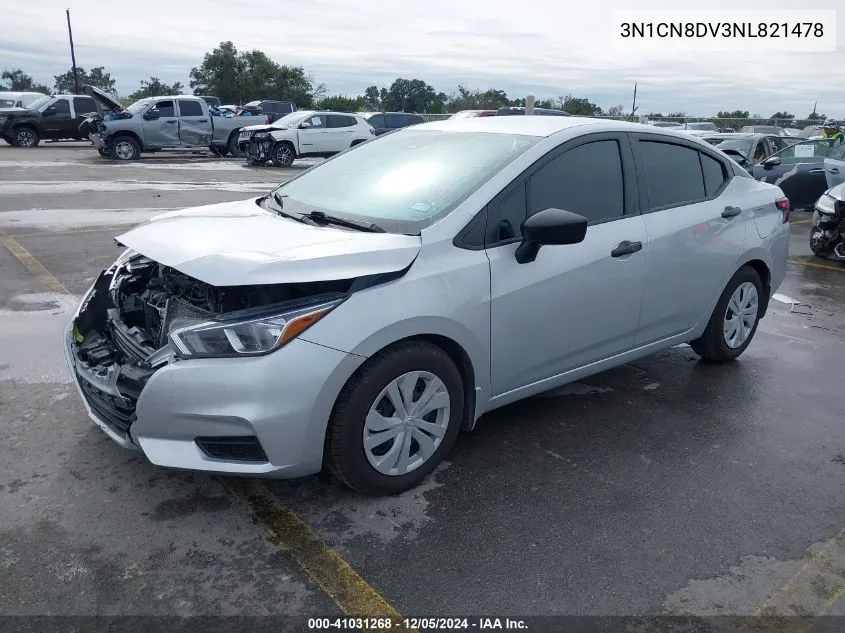 2022 Nissan Versa 1.6 S Xtronic Cvt VIN: 3N1CN8DV3NL821478 Lot: 41031268