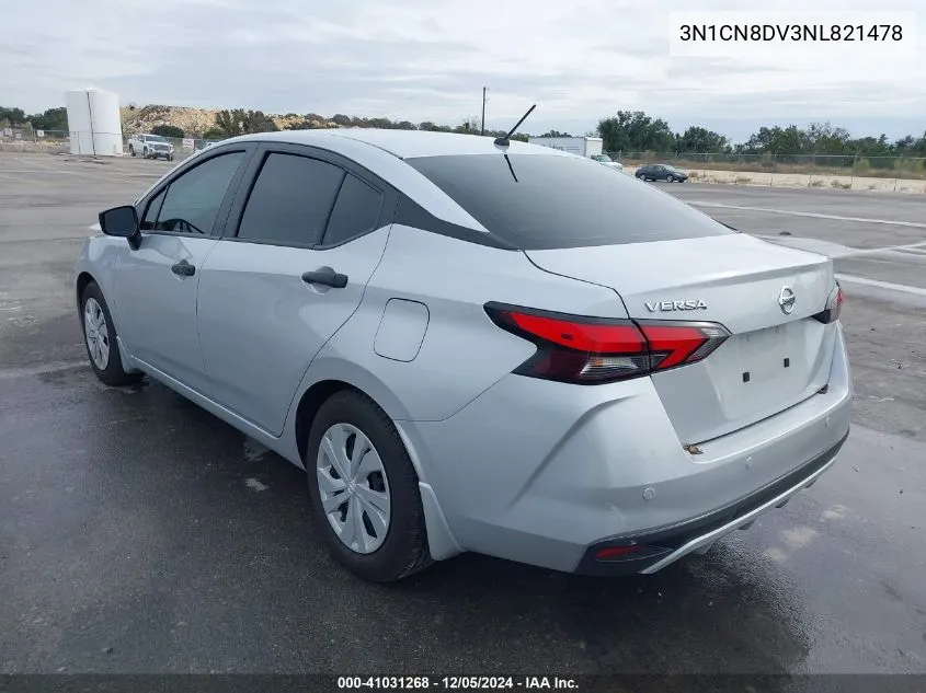 2022 Nissan Versa 1.6 S Xtronic Cvt VIN: 3N1CN8DV3NL821478 Lot: 41031268