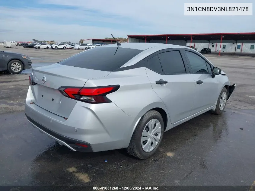 2022 Nissan Versa 1.6 S Xtronic Cvt VIN: 3N1CN8DV3NL821478 Lot: 41031268
