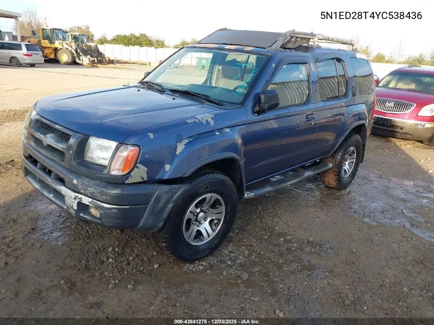 5N1ED28T4YC538436 2000 Nissan Xterra Se/Xe