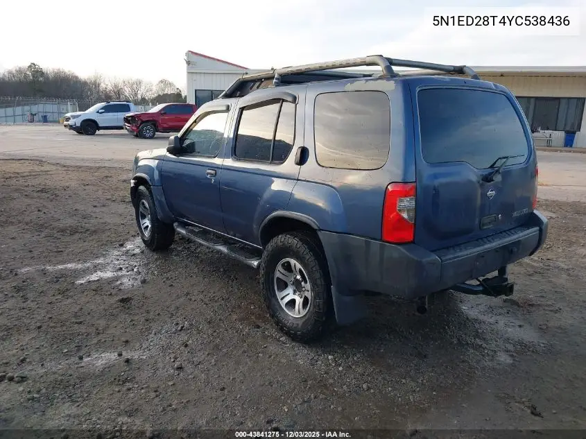 5N1ED28T4YC538436 2000 Nissan Xterra Se/Xe