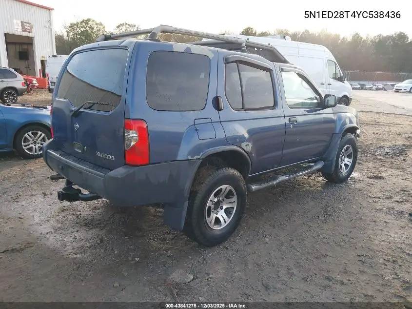 5N1ED28T4YC538436 2000 Nissan Xterra Se/Xe