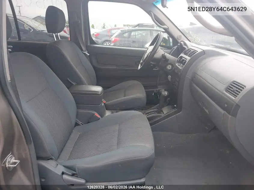 2004 Nissan Xterra Se VIN: 5N1ED28Y64C643629 Lot: 12620328x
