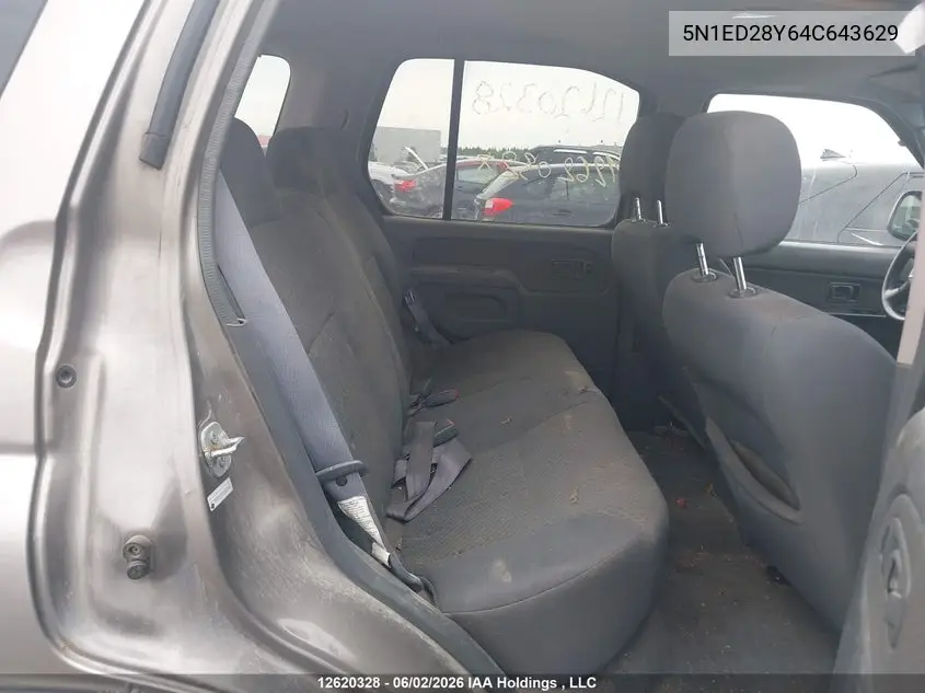 2004 Nissan Xterra Se VIN: 5N1ED28Y64C643629 Lot: 12620328x