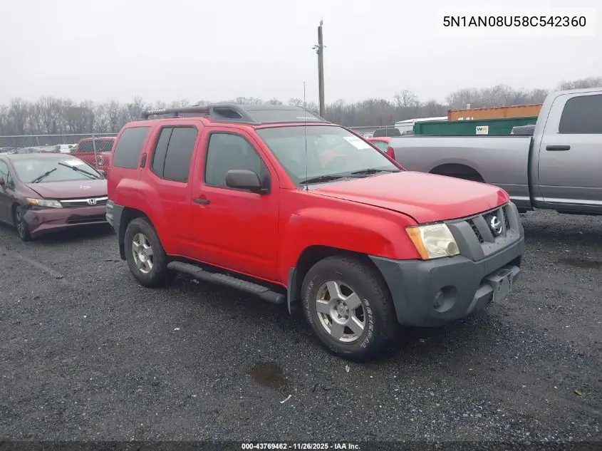 5N1AN08U58C542360 2008 Nissan Xterra S