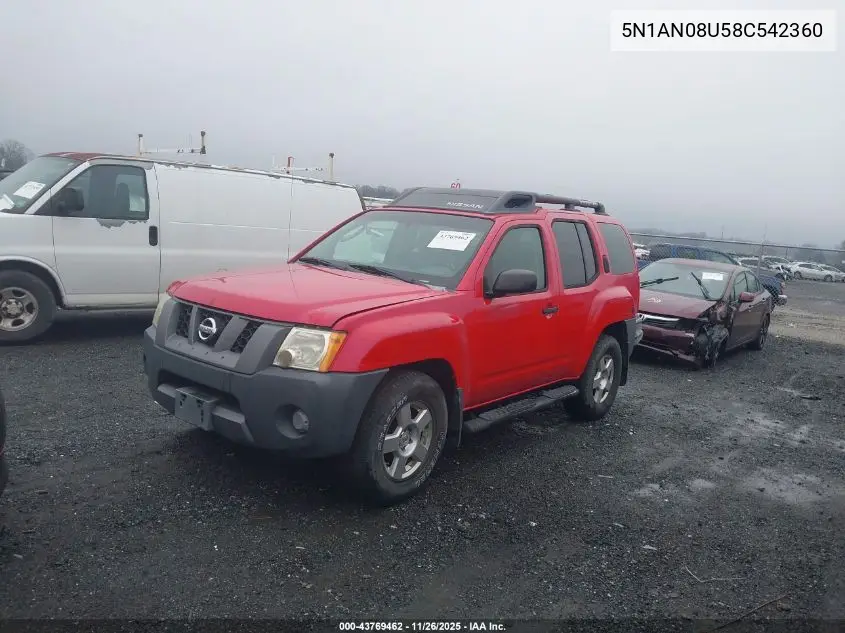 5N1AN08U58C542360 2008 Nissan Xterra S