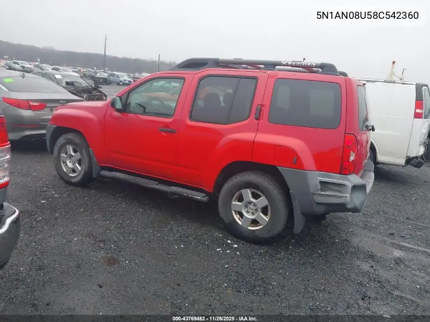 5N1AN08U58C542360 2008 Nissan Xterra S