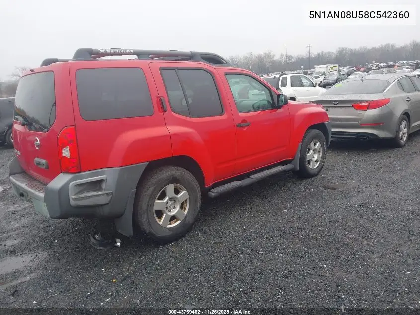 5N1AN08U58C542360 2008 Nissan Xterra S