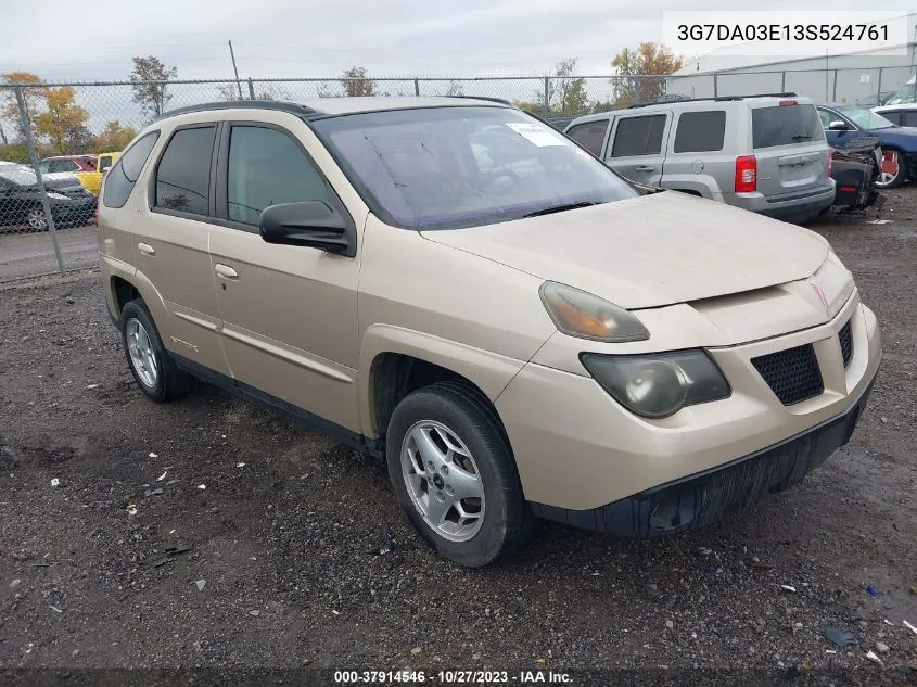 2003 Pontiac Aztek VIN: 3G7DA03E13S524761 Lot: 37914546