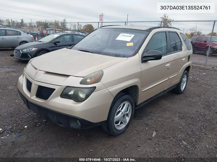 2003 Pontiac Aztek VIN: 3G7DA03E13S524761 Lot: 37914546