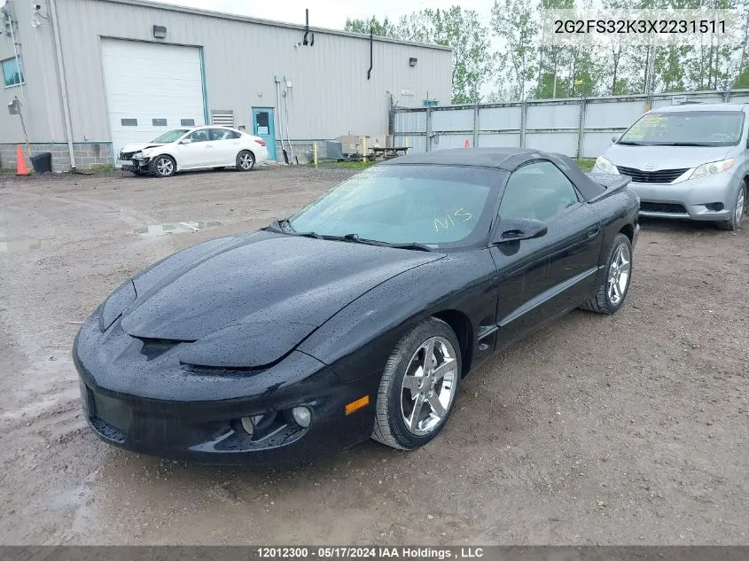 1999 Pontiac Firebird VIN: 2G2FS32K3X2231511 Lot: 12012300