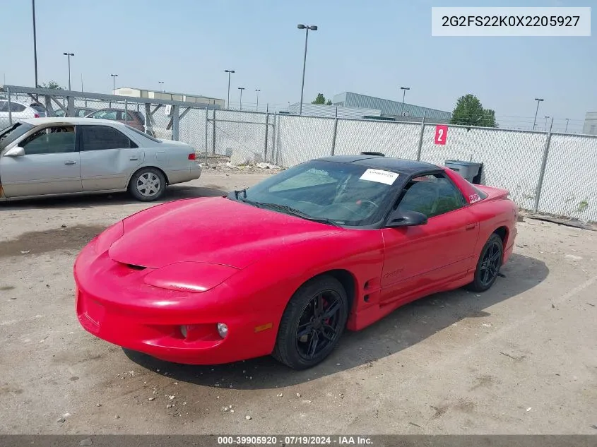 1999 Pontiac Firebird VIN: 2G2FS22K0X2205927 Lot: 39905920