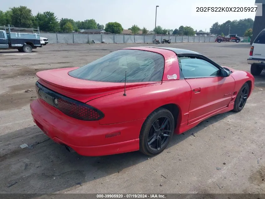 1999 Pontiac Firebird VIN: 2G2FS22K0X2205927 Lot: 39905920