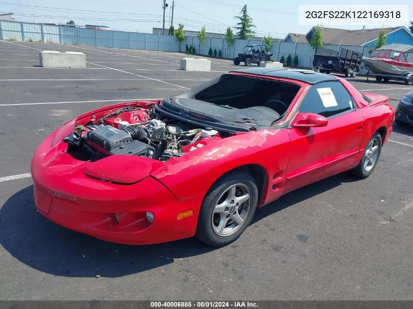 2002 Pontiac Firebird VIN: 2G2FS22K122169318 Lot: 40006885