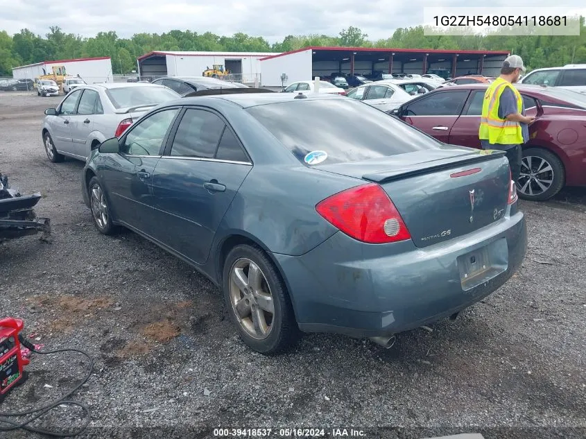 2005 Pontiac G6 Gt VIN: 1G2ZH548054118681 Lot: 39418537